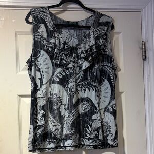 Lauren Ralph Lauren Ruffled Sleeveless Tank in Black & White 2X